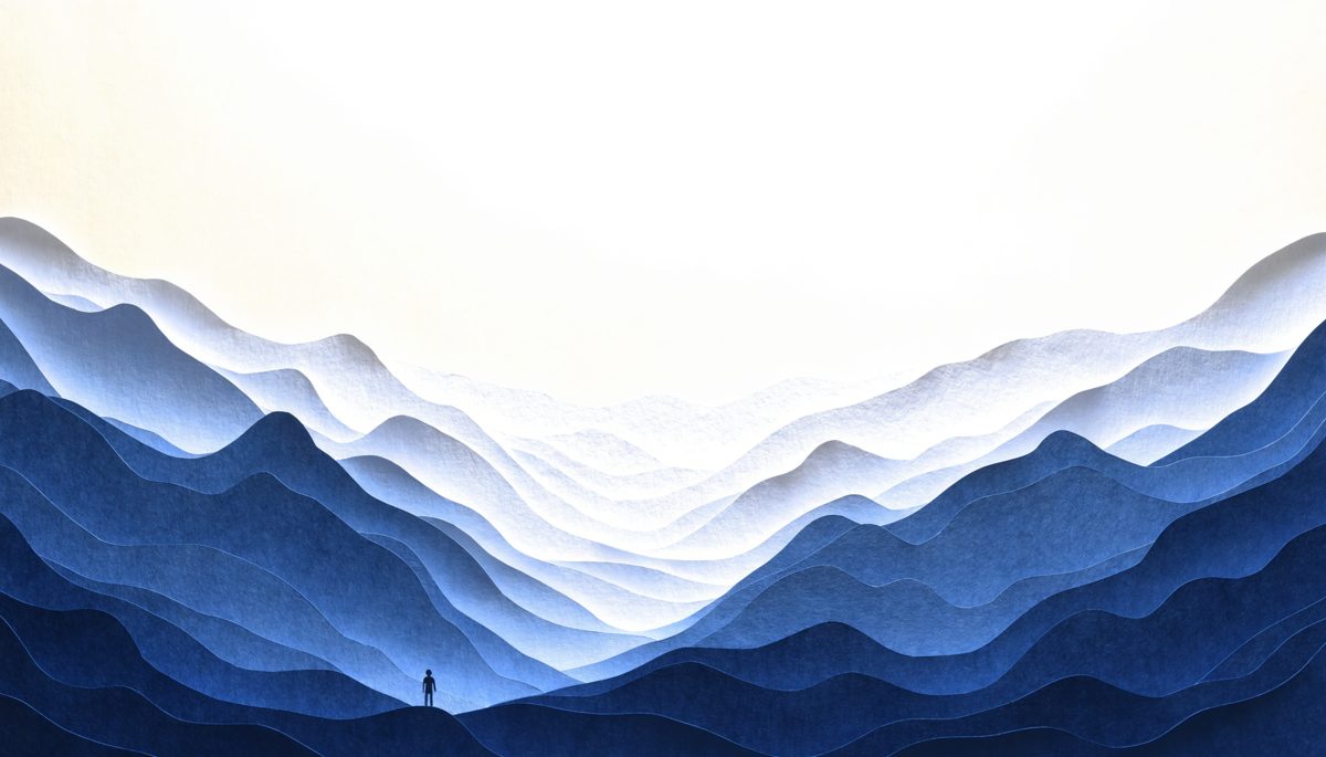 Cut Depth papercut mountain range at dusk, the cover art of The Art of War
